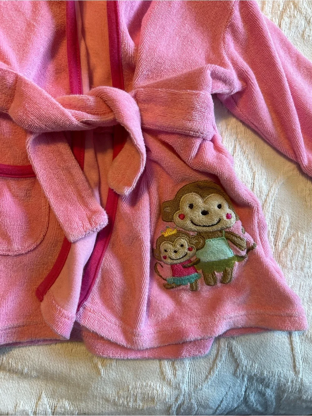 Carter's Pink Monkey Bathrobe 0-9M So Cute for Baby Gift Polka Dot